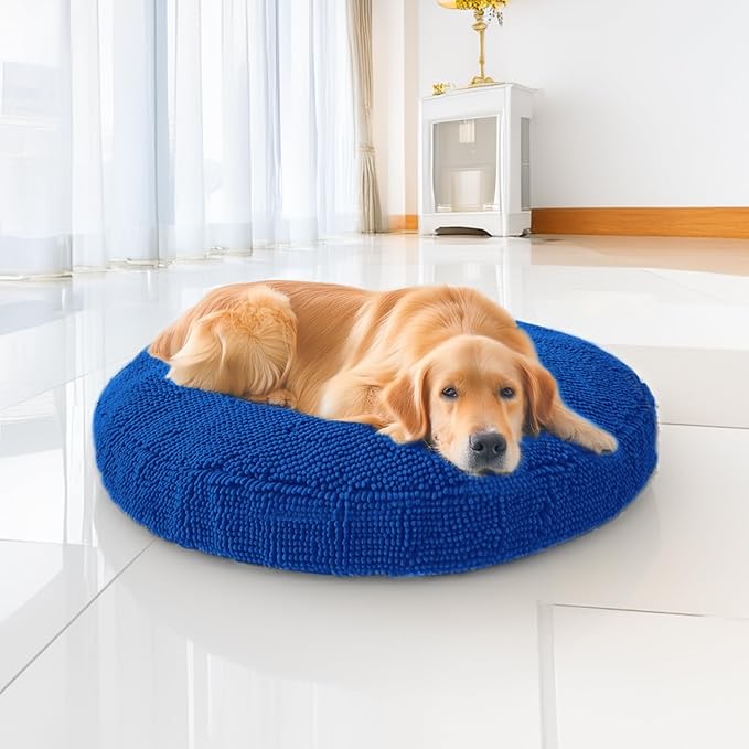 Muddy Mat® Cloud K-9 Bed for Dogs & Cats, Soft & Relaxing Donut Dog Bed, Chenille Material, Removable Cover, Washable & Dryer Safe–Navy Blue Large(40'x40')