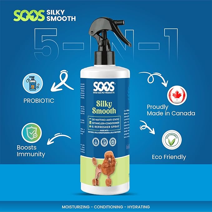 Soos Pet Silky Smooth 5-in-1 Leave-On Conditioning Spray for Dog & Cat | Moisturizing, Anti-Itch, Softens Coat, Natural Ingredients | Pet Grooming Essentials - 500ml