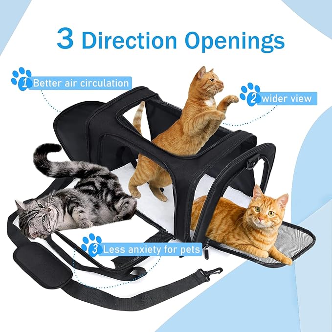 GANIT Airline Approved Pet Carrier for Cat, Soft Sided Dog Carrier for Small Dog, TSA Airline Approved，Up to 15 Lbs,Black