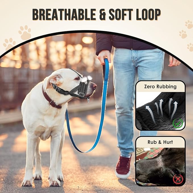 SlowTon Soft Dog Muzzle, Adjustable Padded Nylon Muzzle for Large Medium Dogs Anti Chewing Barking Biting, Allow Dog Pant & Drink（Black,Small