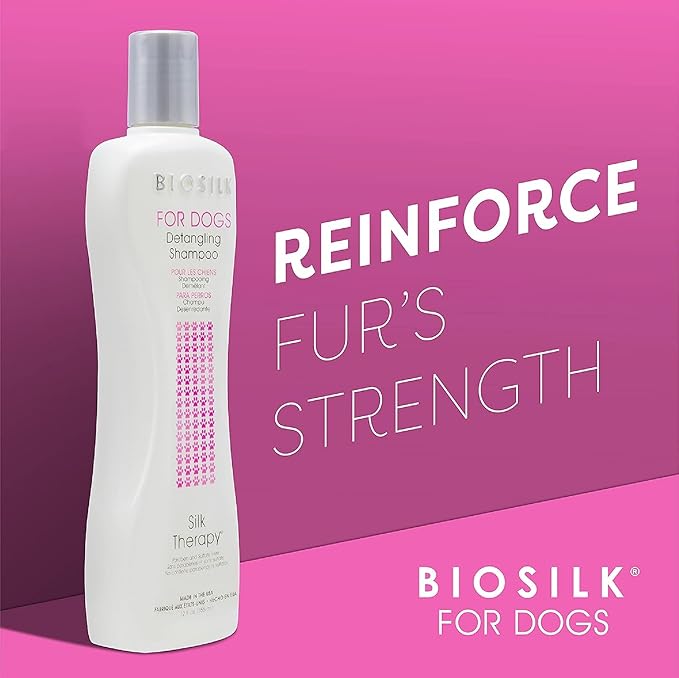 BioSilk for Dogs Silk Therapy Moisturizing Dog Detangling Shampoo - Dog Matted Hair Detangler Cleans, Moisturizes, and Detangles - Dematting Shampoo for Dogs, Grooming Supplies, 12 Fl Oz
