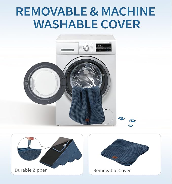 Made4Pets Dog Stairs Ramp for Small Dogs, 3-Step Dog Steps for Bed Couch Sofa and Chair, 35D Foam Pet Steps for Small Dogs and Cats, Non-Slip Bottom Pet Stairs, Navy