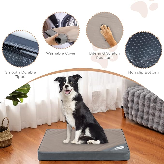 Orthopedic Outdoor Waterproof Dog Beds for Medium Dogs, Washable Crate Bed with Egg Crate Foam Pet Bed Mat and Removable Oxford Fabric Cooling Cover Bed,36"x 26",Beige