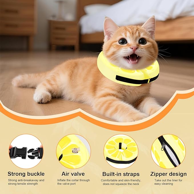 Adjustable Inflatable Dog Cat Cone Collar for Surgery Recovery, Soft Cone for Dogs & Cats, Portable & Washable Dog Donut Collar, Small Cat Cone E Collar (Yellow XS)