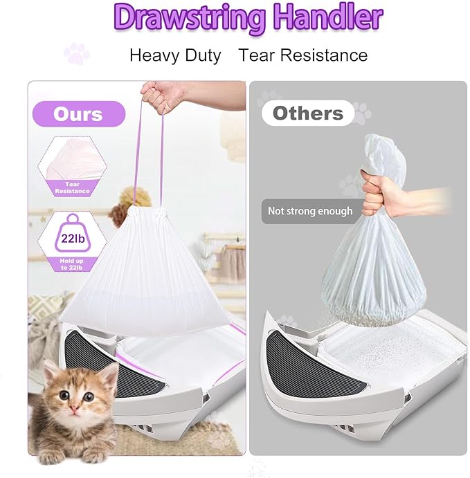 100 Pack Drawstring Cat Litter Box Liners Compatible with Litter-Robot 3/4, Waste Bags Heavy Duty for Automatic Self Cleaning Litter Box