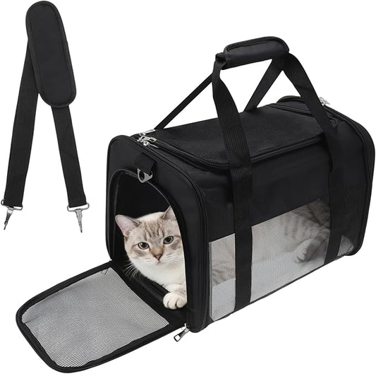 Pet Carrier, Breathable Mesh Design, Soft Cat Carrier with Shoulder Strap, Comfortable Travel Solution, Black