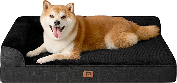 EHEYCIGA Memory Foam Dog Bed Large Sized Dogs, Waterproof Dog Bed Orthopedic with Washable Removable Cover, Non-Slip Pet Bed Couch, 36x27x6 Inches, Black