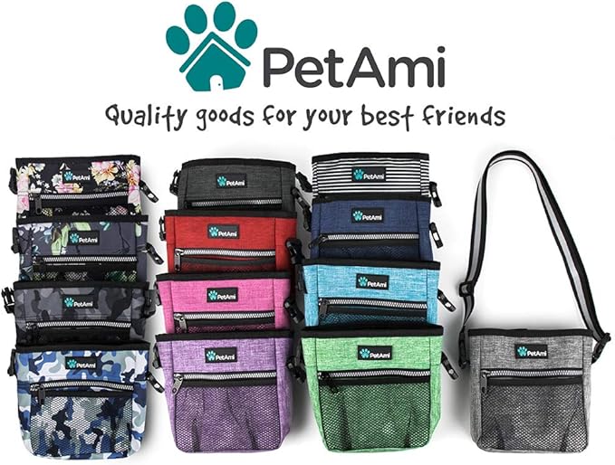 PetAmi Dog Treat Pouch, Pet Treat Pouch for Training, Dog Walking Bag Holder for Kibbles, Pet Food Toy, Dog Trainer Essentials Supplies, Poop Bag Dispenser, 3 Ways to Wear (Camo Blue)