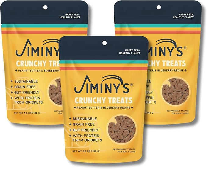 Jiminy's Original Cricket Cookie Dog Treat, 5oz, Peanut Butter & Blueberry (Pack of 3)