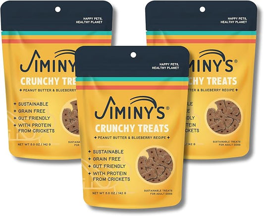 Jiminy's Original Cricket Cookie Dog Treat, 5oz, Peanut Butter & Blueberry (Pack of 3)