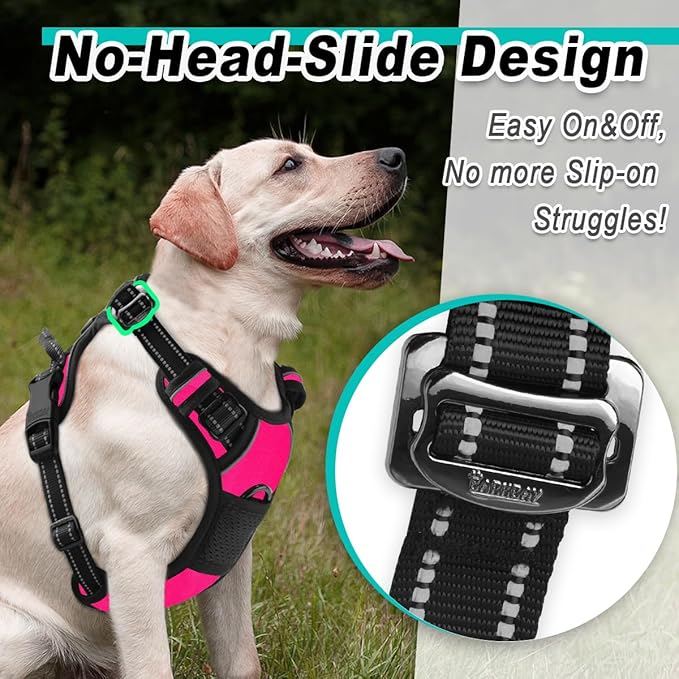 BARKBAY Dog Harness No Pull 3 Buckles for Medium Dogs - Adjustable, Reflective, Comfortable, No Choke, Heavy-Duty - Perfect for Outdoor Training, Walking, and Hiking - Strong & Durable - M & Pink