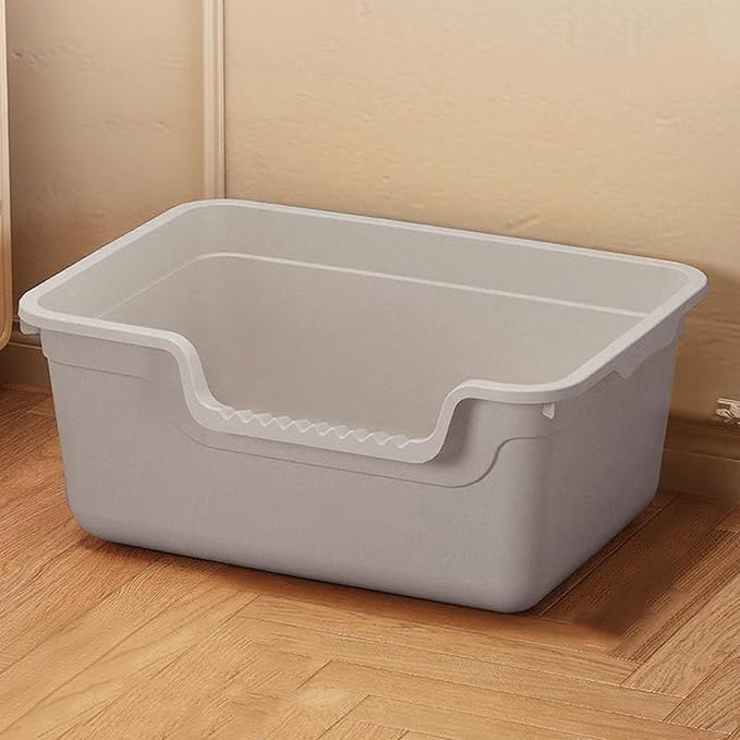 Large Cat Litter Box with High Sides,Open Top Cat Litter Pan with Low Entry,Big Cat Boxes for Indoor Cats,Ideal for Kittens & Senior Cats,Anti-Splashing,No Odor,Easy to Clean (Grey)