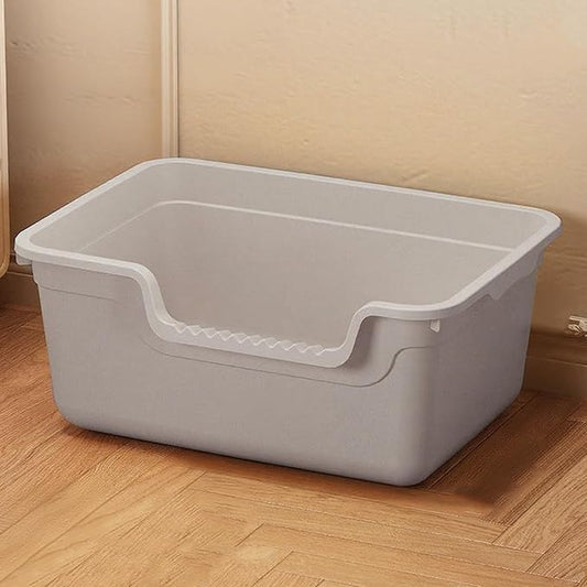 Large Cat Litter Box with High Sides,Open Top Cat Litter Pan with Low Entry,Big Cat Boxes for Indoor Cats,Ideal for Kittens & Senior Cats,Anti-Splashing,No Odor,Easy to Clean (Grey)
