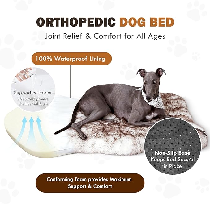 40"×24"×1.97" Luxury Fluffy Faux Fur Dog Bed, Ultra Soft Plush Pet Rug, Washable Cozy Pad with Non-Slip Bottom, Supportive & Warm Sleeping Mat for Medium & Large Dogs, Joint-Friendly Pet Bed