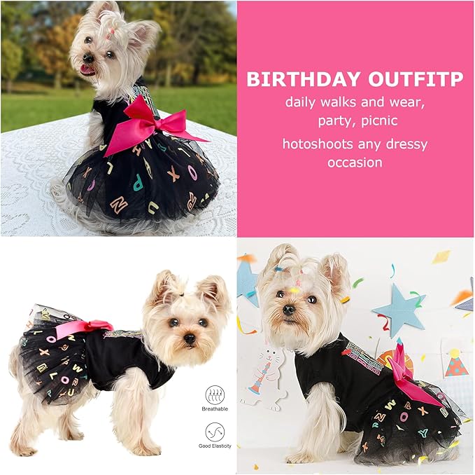 Dog Dress Birthday Bow Tie Girl Puppy Dresses Breathable Cute Princess Dog Clothes Outfit for Small Dogs Cats Chihuahua Yorkie Shih Tzu Summer Pet Cat Clothes Skirt
