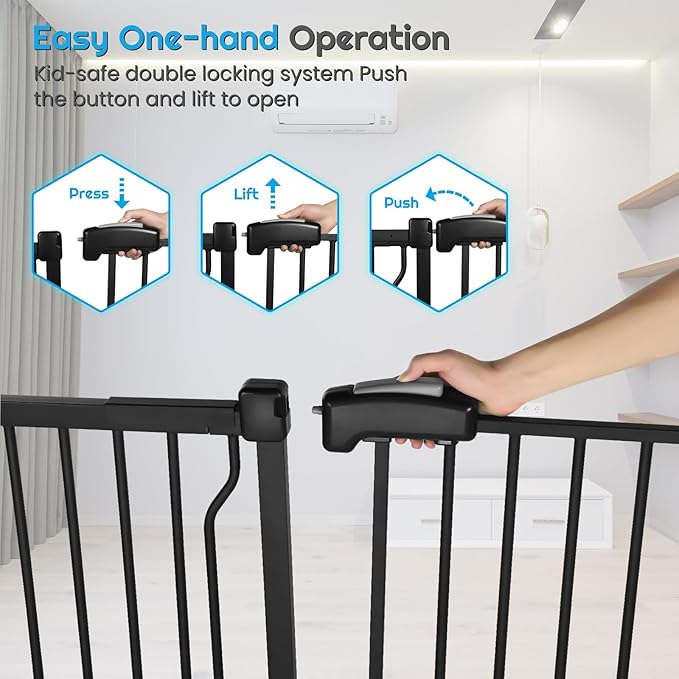 Extra Wide Baby Gate for Stairs Doorways with Door, 30" Tall 75.8-85" Wide Easy Install Dog Gate Indoor, Safety Metal Pressure Mounted Pet Gate with Walk-Thru Auto Close for The House, Black
