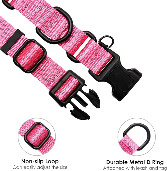 Martingale Collar for Training Dogs. Adjustable Reflective Dog Collars with Buckle- NO Pull-Prevents Slipping Out, for Medium Large XL Dogs. Helps with Strong pullers (M, Pink)