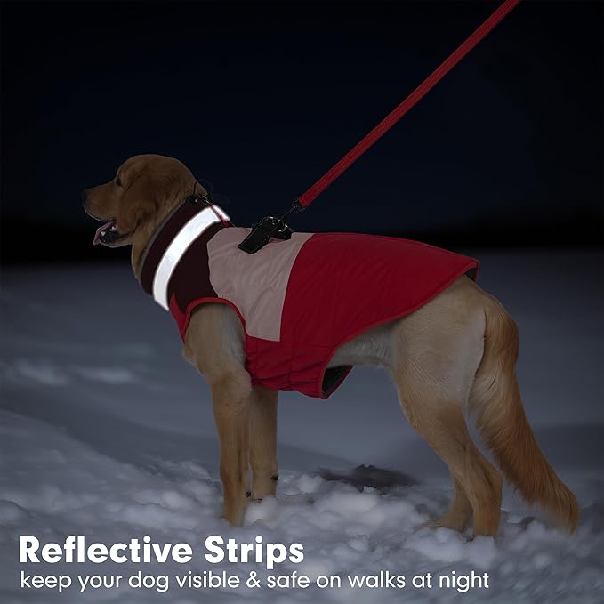 azuza Dog Jacket for Medium Dogs Waterproof Dog Coat with Reflective Strips and Harness Built in Warm Fleece Dogs Winter Coat Windproof with Back Zipper, Red 2XL