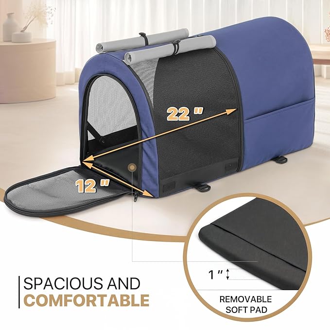 MoNiBloom Double Dog Stroller with Detachable Carrier Bags Large 4 Wheels Foldable Jogger for Small and Medium Dog Cats, Navy Blue/Gray