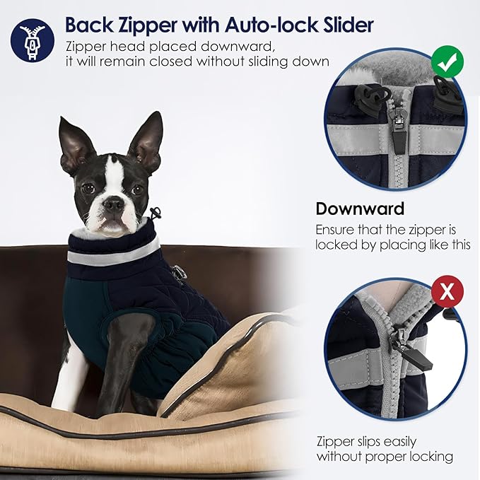 AOFITEE Dog Coat, Warm Dog Jackets for Small Dogs, Dogs Winter Coat with Harness Built in, Reflective Pet Winter Jacket, Waterproof Windproof Puppy Puffer Jacket Fleece Vest, Navy XS