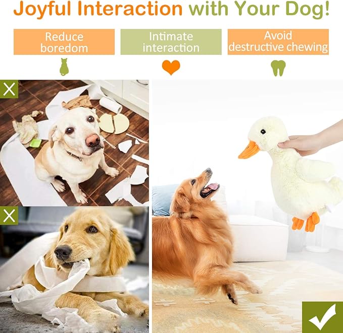 Pawaboo Squeak Plush Duck Dog Toy, Large 12'' Super Soft PlushStuffed Duck-Shaped Pet Toys, Crinkle Paper Rattle Pet Biting Training Chew Toys Non-Toxic Plush Doll for Pet Dogs, Light Yellow/Orange