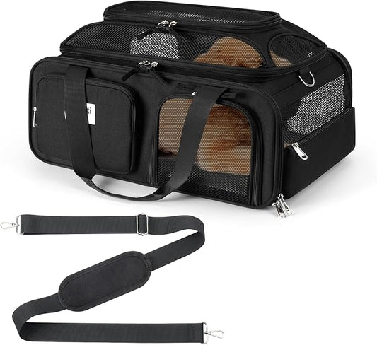 19x13x9 TSA Approved top Expandable pet Carrier for Small Dog Puppy cat up to 10 lbs Weight and 18'' Length, for Southwest Spirit Canada Airlines(Black)