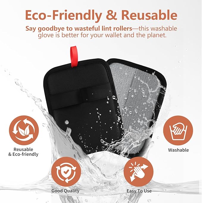 2 Pcs Pet Hair Removal Glove - Upgraded Electrostatic Pet Hair Remover Gloves for Cats & Dogs, Reusable & Washable Magic Brush Pet Hair Removal Tool (Black, L)