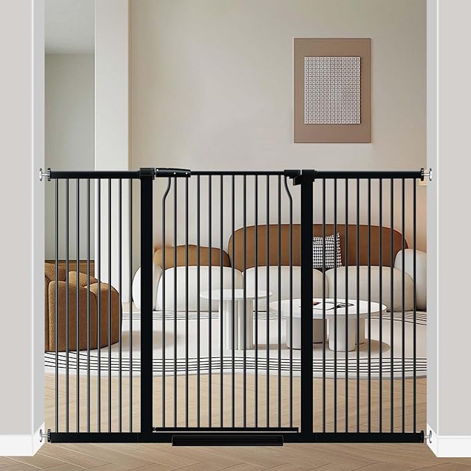 40.5" Extra Tall Baby Gate for Stairs, 60.3"-62.9" Extra Wide Pet Gates, Dog Gates Puppy Barrier Indoor, No Drill Tension Safety Gate Auto Close for Stairs Walk Thru Kid or Pet Black