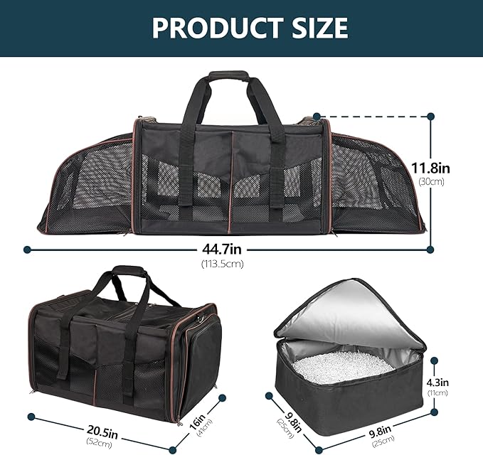 Cat Carrier for 2 Cats - Portable Dual Cat Travel Carrier Bag for Traveling, INRLKIT Cat Carrier with Litter Box, Portable Double Cat Travel Carrier for Camping (Black)