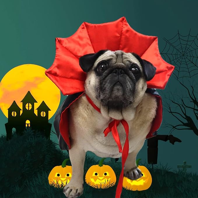 Pet Halloween Vampire Baron Cloak, Festival Cosplay Robe, Pet Halloween Costume Clothes Suit for Medium and Large Cats and Dogs