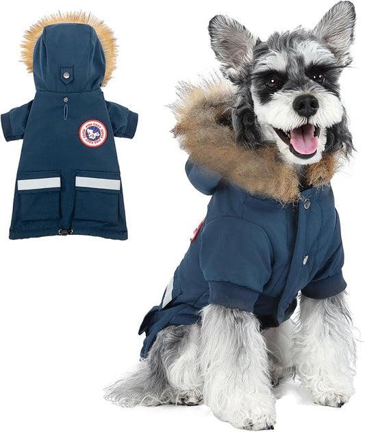 PINA Dog Coats for Small Dogs, Waterproof Dog Jacket, Dog Winter Coat Jacket, Warm Dog Cold Weather Coats, Windproof Reflective Dog Hoodie with Pocket, Flannel Lining Dog Snow Coat with Faux Fur Hood