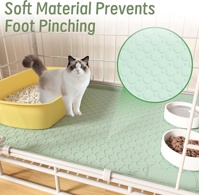 34"x22" Litter Mats Extra Large Easy Clean, Cat Litter Mat Large, Silicone Dog or Cats Feeding mat Waterproof, Cat Litter Mats for Indoor Cats, Green
