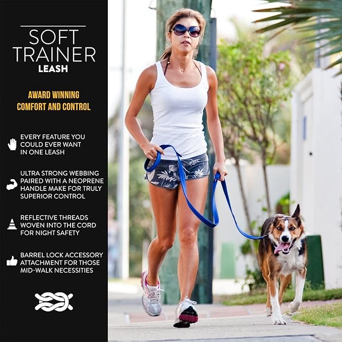 EzyDog Soft Trainer Dog Leash with Traffic Control Handle - Reflective Stitching for Nighttime Safety and Superior Strength and Comfortability for Training Small Dogs (Under 26 lbs) (72”, Red)