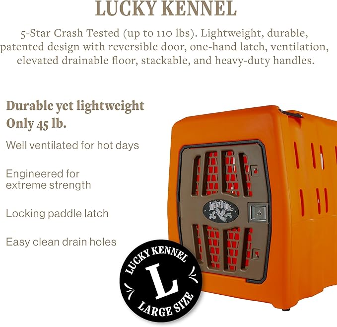Lucky Dog Kennel, Durable Crash Tested Portable Dog Crates, Large, Uplander (Orange)