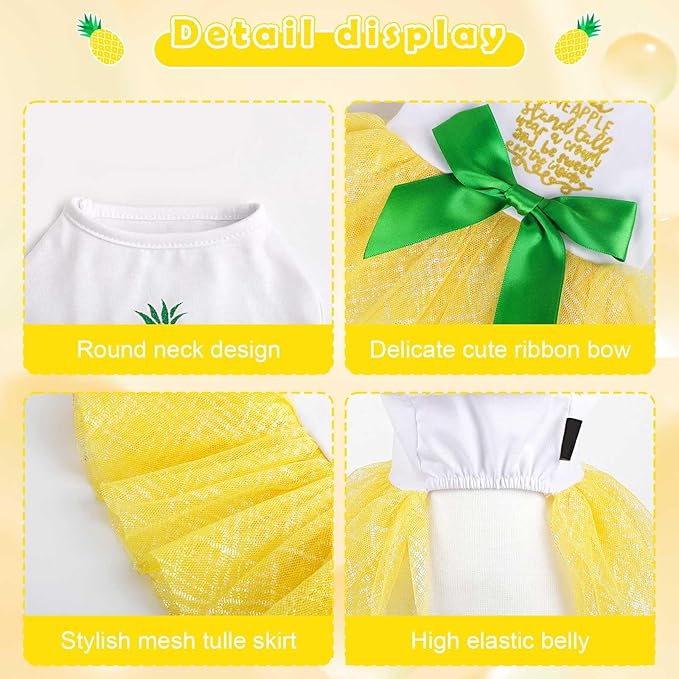 Dog Clothes for Small Dogs Girl, Spring Pet Dress Puppy Princess Tutu Cute Puppy Tulle Dresses Pet Clothes Cat Apparel Chihuahua Yorkshire Outfits (Yellow Pineapple, XXL)