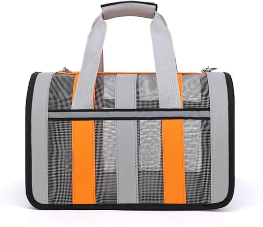 Airline Approved Soft Sided Cat Carrier and Small Dog Crate up to 10lbs - Lightweight Cats Bag Carrier for Pets with Litter Pocket for Kittens and Puppies (Gray and Orange, Small)