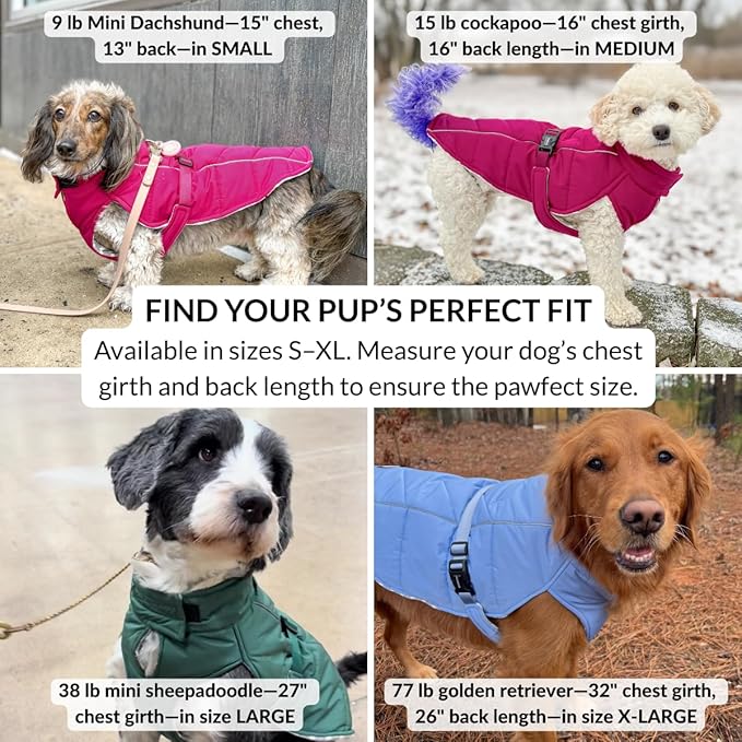 DJANGO Insulated Puffer Dog Jacket with Harness Hole – Warm, Water-Repellent Winter Dog Coat for Small Dogs, Dachshunds, Puppies – Adjustable, Reflective Cold Weather Dog Apparel – Dusk Blue, Small