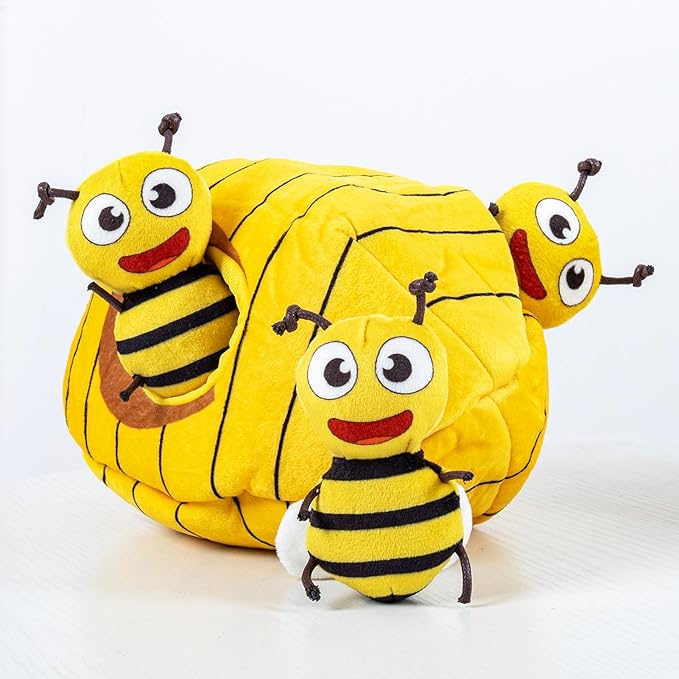 Hollypet Hide and Seek Squeaky Dog Toy, Designed Interactive Puzzle Plush Stuffed Puppy Toys, Bees