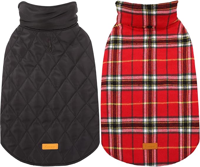 Kuoser Warm Dog Coat, Waterproof Dog Jacket for Extra Large Dogs, Adjustable Durable XL Doggie Winter Coat Reversible Cozy Puppy Cold Weather Apparel from Small to Large Breed, Bright Red XL