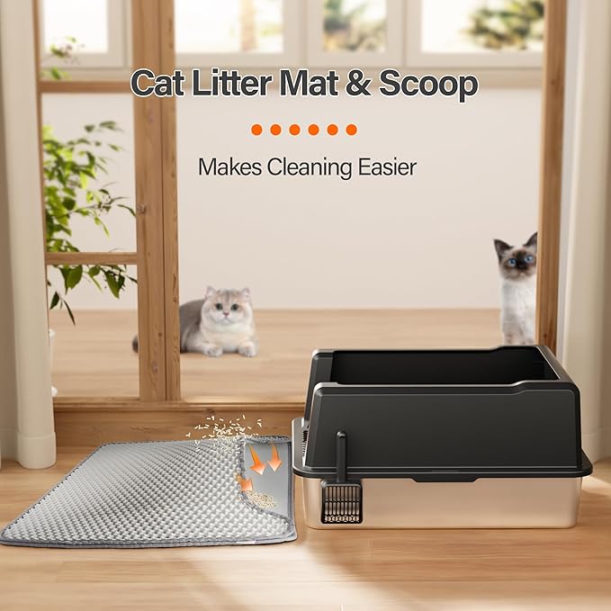 Stainless Steel Jumbo Open Cat Litter Box, XXXL 28"x20.5"x14" for Large Cats & Multi-Cat Households, Anti-Leakage High Walls & Non-Slip Base, Non-Sticky, Easy Clean Durable Metal Litter Pan