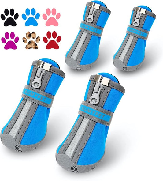 QUMY Dog Shoes for Small Dogs, Puppy Dog Boots & Paw Protectors for Winter Snow Day, Summer Hot Pavement, Waterproof in Rain Weather, Ourdoor Hiking, Indoor Hardfloor Skid-Resistant Sole Blue Size 4