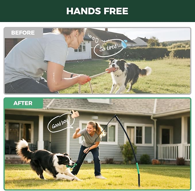 FXW TugPal Outdoor Tug of War Toy for Dog,Interactive Exercise Game with Fiberglass Rod for Yard,47 inch for Medium Dogs up to 60 lbs| Rustproof & Hands-Free Play,│Patent Pending