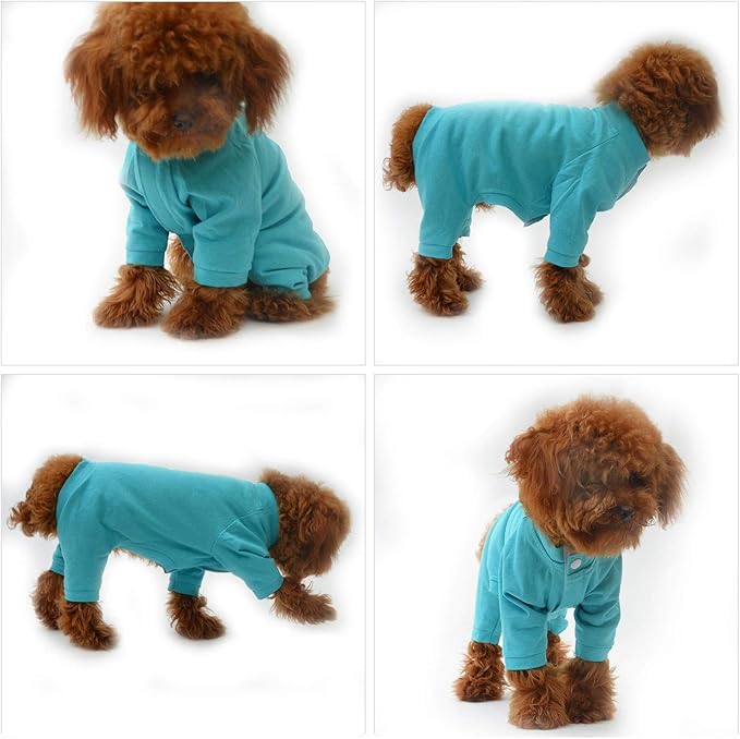 Lovelonglong Four Feet Dog Lightweight Pajamas, Pure Cotton Dog Jumpsuits 4 Legs Dog Onesies T-Shirt Stylish PJS Puppy Costume for Large Medium Small Dogs Turquoise XS