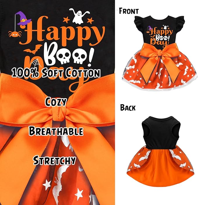 Dog Halloween Costumes Dog Ruffle Dress Pet Halloween Costumes Cute Puppy Dress with Bowknot Tulle for Small Medium Large Dogs Pumpkin Witch Bat Girl Dog Cat Pet Clothes Apparel