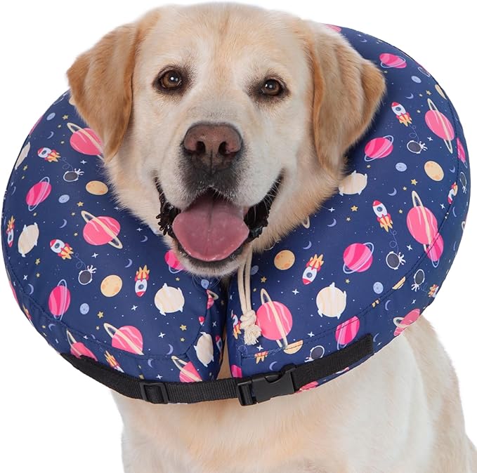 Inflatable Dog Cone Collar,Waterproof Soft Dog Donut Cone for Large Medium Small Dogs Cats, Recovery Pet E-Collar Alternatives After Surgery (Planet, Small)