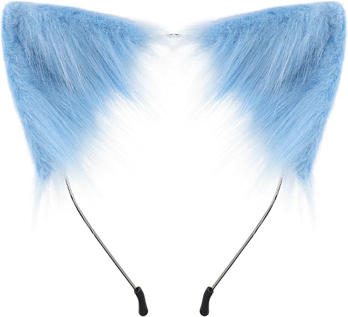 Cat Ears and Wolf Fox Animal Tail Cosplay Costume Faux Fur Hair Clip Headdress Halloween Leather Neck Chocker Set