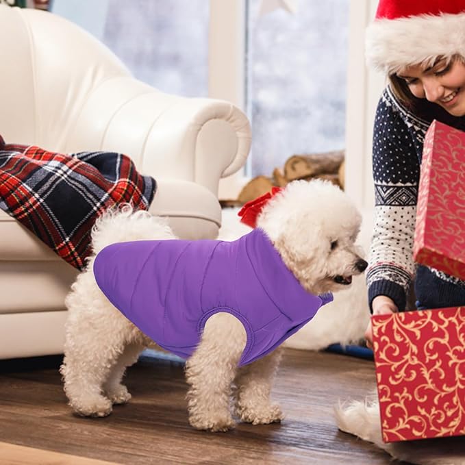 ASENKU Dog Winter Coat - Waterproof Windproof Dog Jacket, Warm Snowproof Doggie Puffer Vest for Cold Weather, Lightweight Snow Coats for Small Medium Large Dogs(Purple, XS)