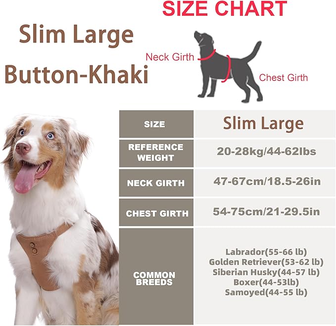 Dog Harness, No Pull Dogs Harness and Multi-Function Leash Set for Medium Dogs Easy Walk Everyday Adjustable Soft Dog Vest Harness Fashionable Dog Accessories Denim Khaki-Button-Slim Large