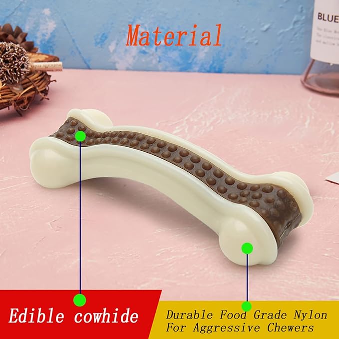 Dog Bones Chew Toys for Aggressive Chewers, 3 Pack Real Beef Flavor,Indestructible Dog Teething Chew Toys for Large/Medium/Small Puppies Breed,Tough Pet Toy with Nylon