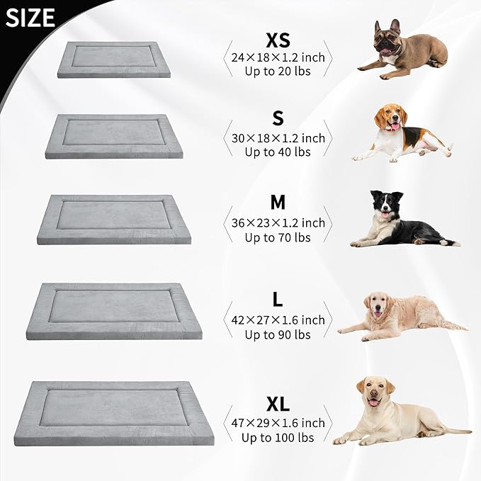 WESTERN HOME Large Dog Bed, Large Dog Crate Beds with Soft Wavy Plush Comfortable Anti-Slip Washable Pet Bed Mat for Dogs & Cats, Grey, 47x29 inches